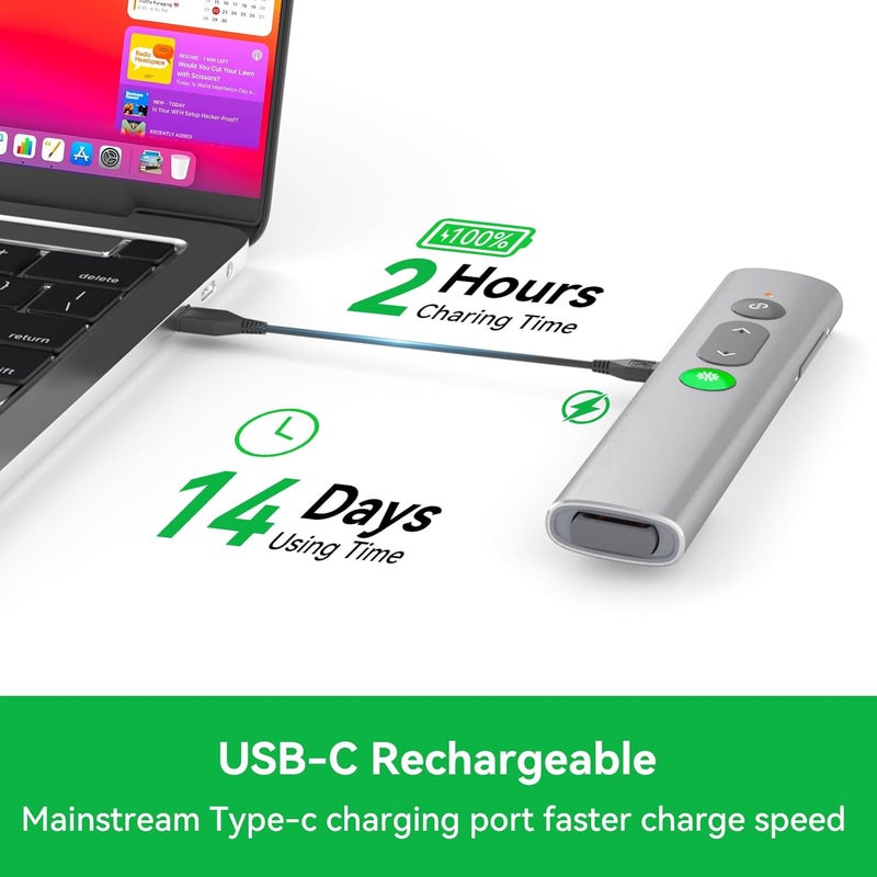PPTSLID Presentation Clickers for PowerPoint Presentations, [Aluminum Alloy] + [2 in 1 USB C/A] PowerPoint Clicker with Laser Pointer Wireless Presenter PPT Slide Remote Control Clicker for Mac, Computer - Image 5